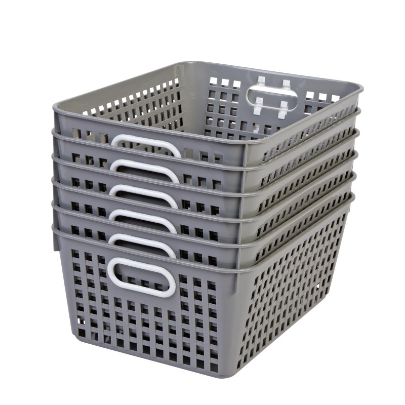 Really Good Stuff - 160016PE Multi-Purpose Plastic Storage Baskets for Classroom or Home Use - Stackable Mesh Plastic Baskets with Grip Handles 13" x 10" (Pebble - Set of 12) - Image 3